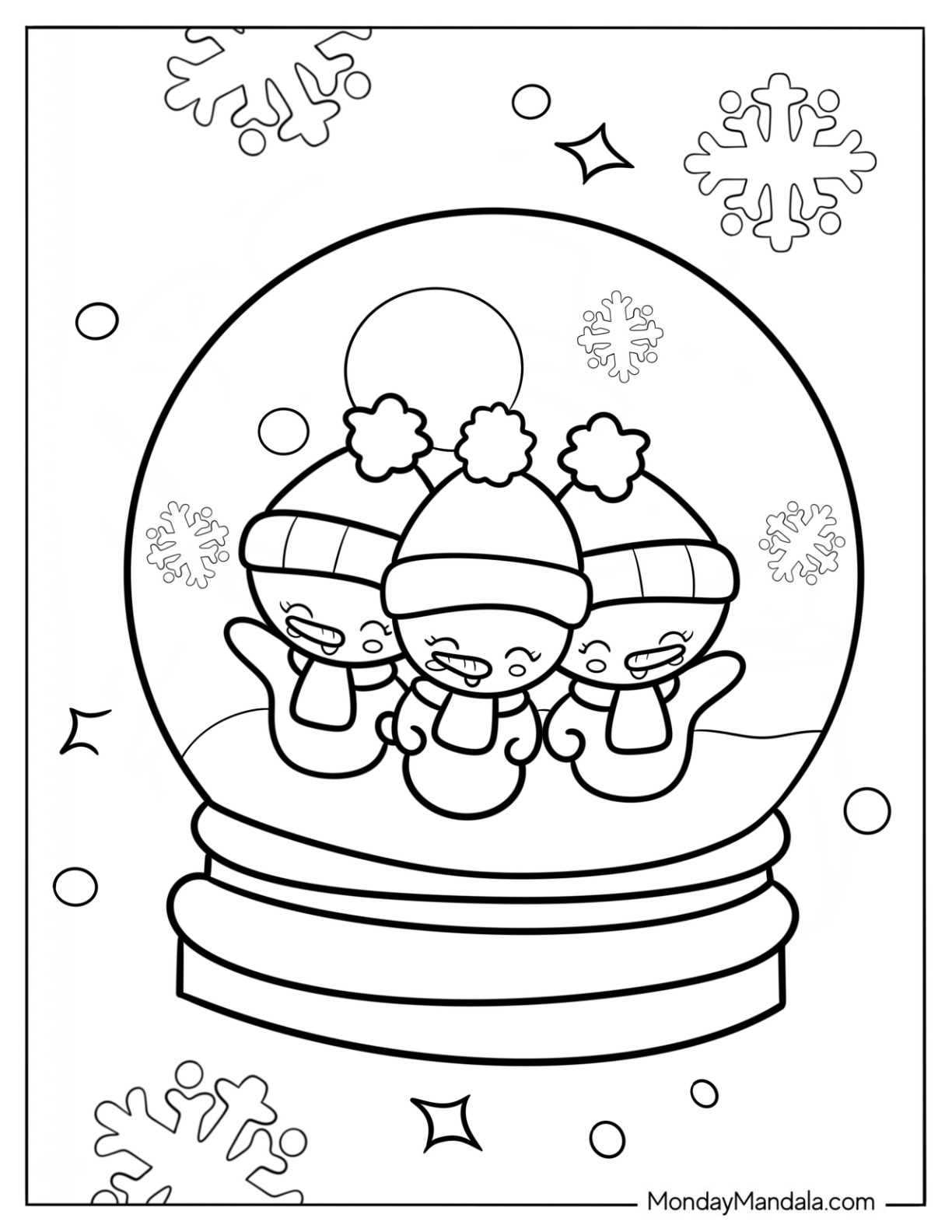 Chibi Snowman Snow Globe Coloring Page For Kids coloring page