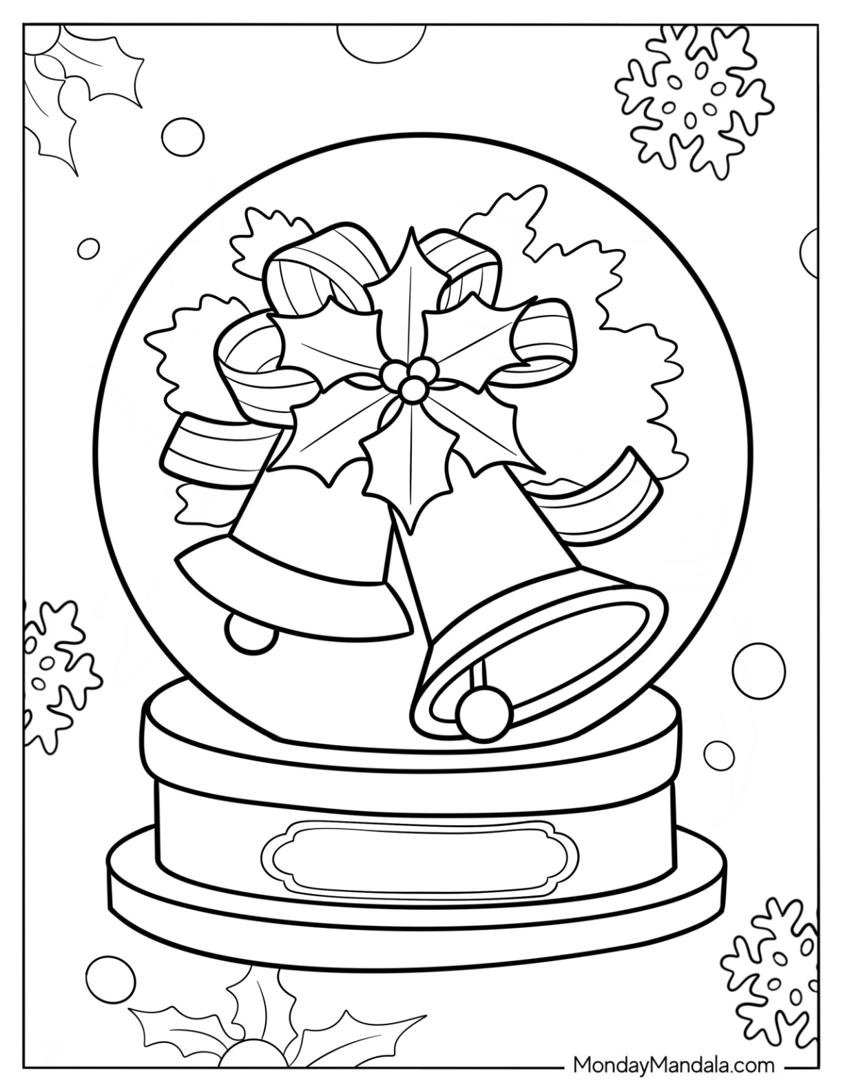 Christmas Bells Snow Globe Coloring Page coloring page