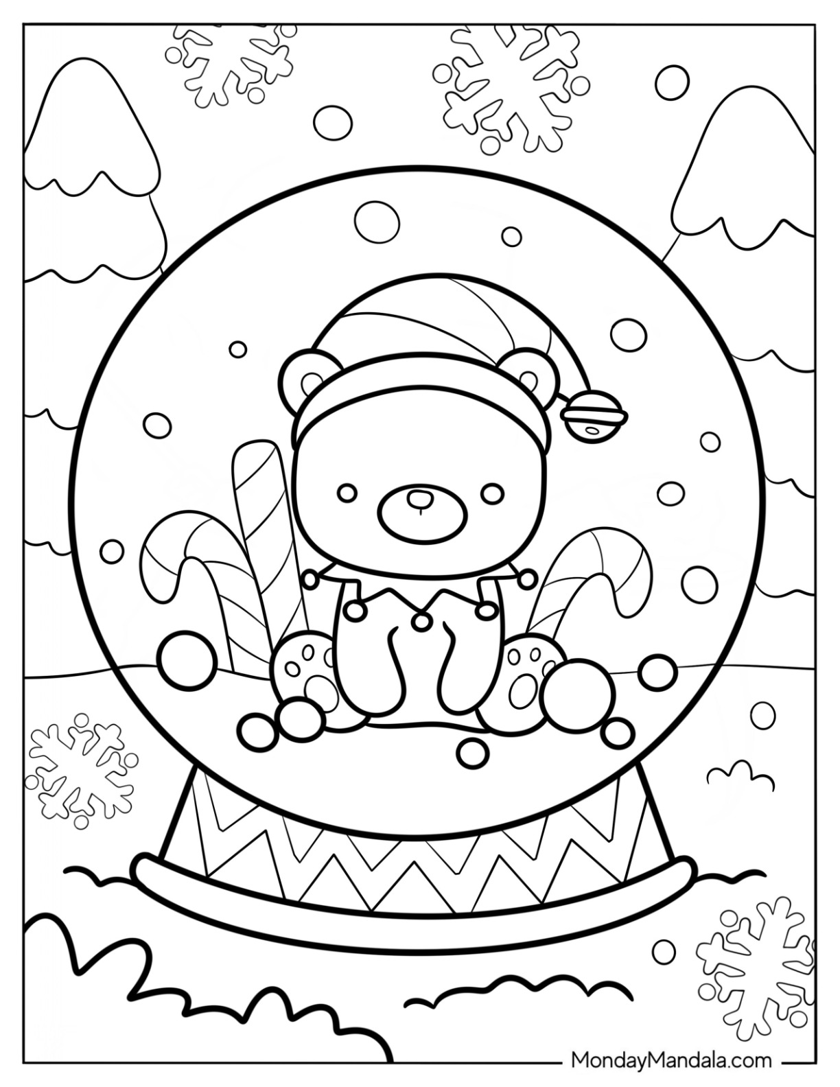 Cute Teddy Bear In Winter Snow Globe Coloring Page coloring page