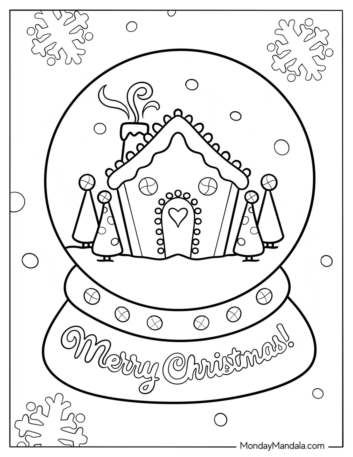 Gingerbread House Snow Globe Coloring Page For Kids coloring page