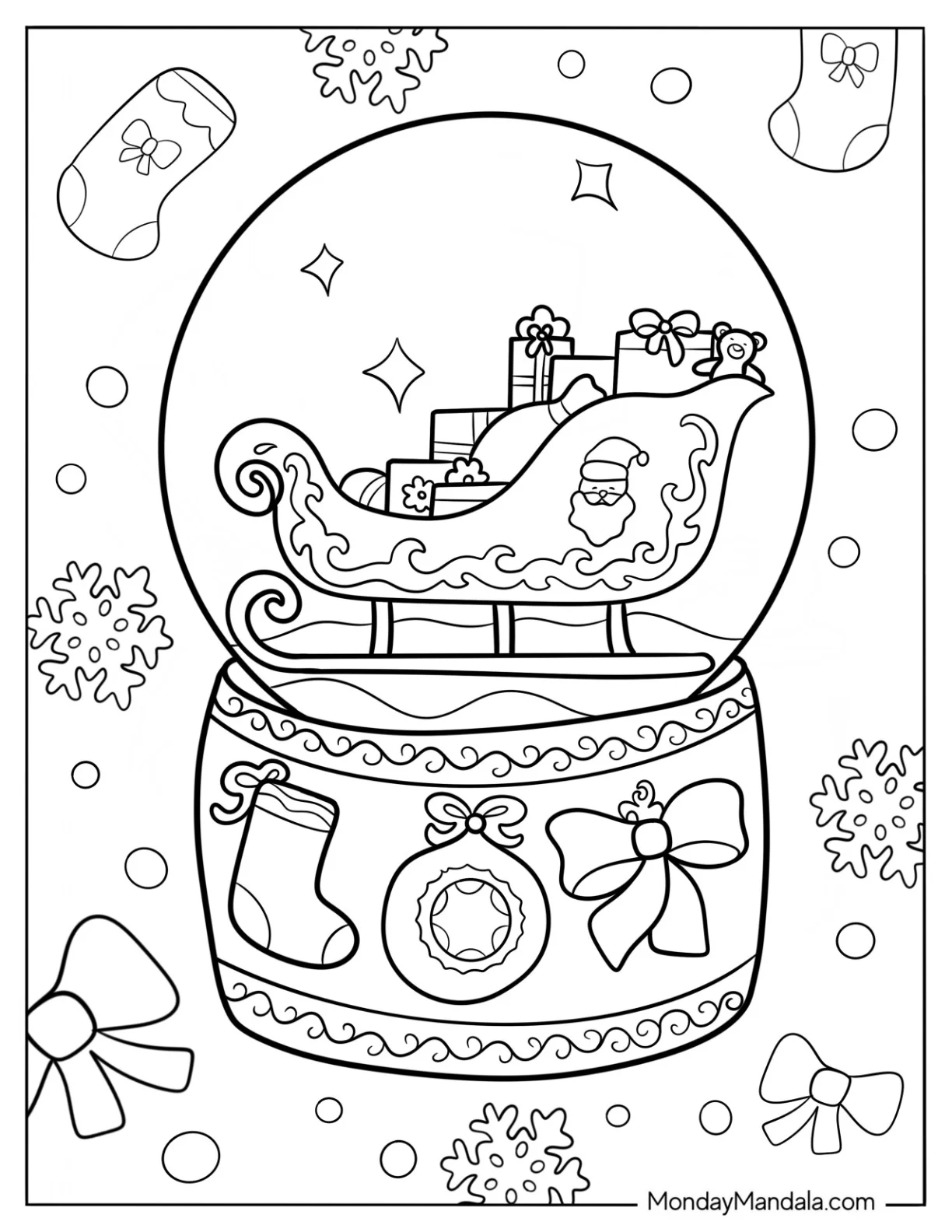 Grand Sleigh With Presents Snow Globe Coloring Page coloring page