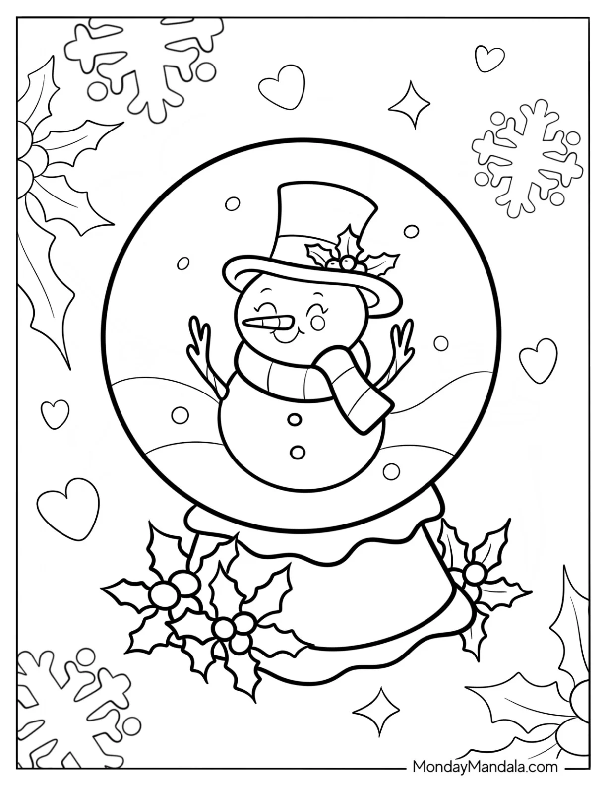 Happy Snowman Inside A Snow Globe Coloring Page coloring page