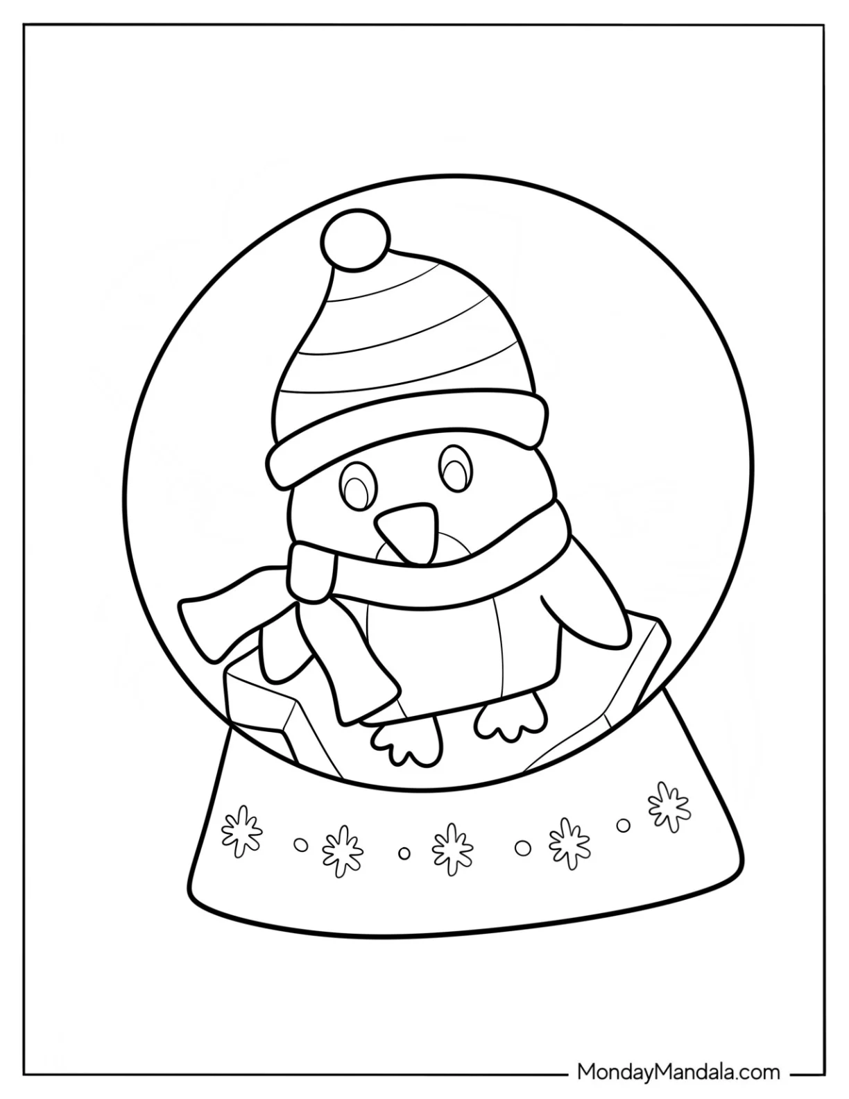 Kawaii Penguin Inside A Snow Globe Coloring Page For Preschoolers coloring page