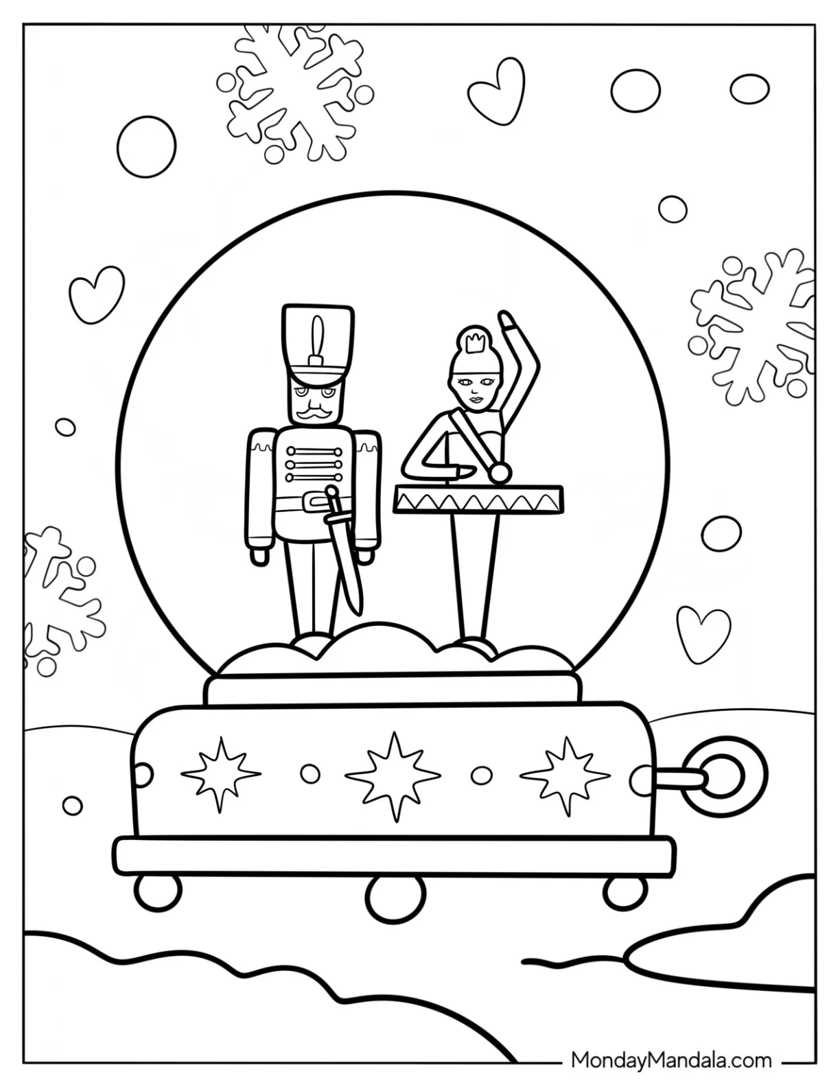 Nutcracker Snow Globe Coloring Page With Snow coloring page