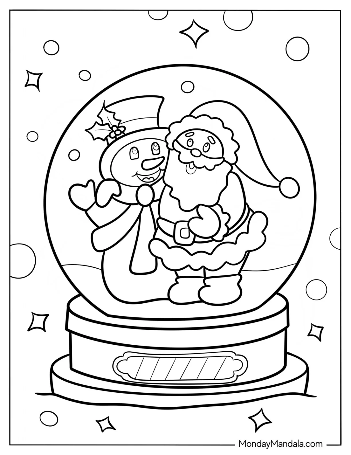 Santa And Snowman Snow Globe Coloring Page For Kids coloring page