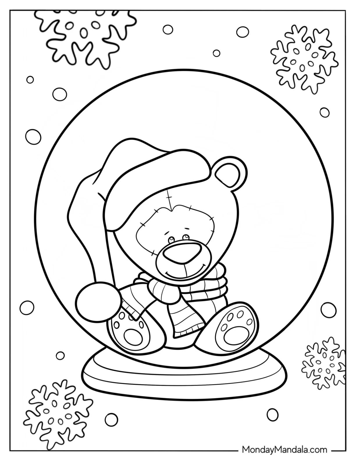 Simple Teddy Bear Snow Globe Coloring Page For Kids coloring page