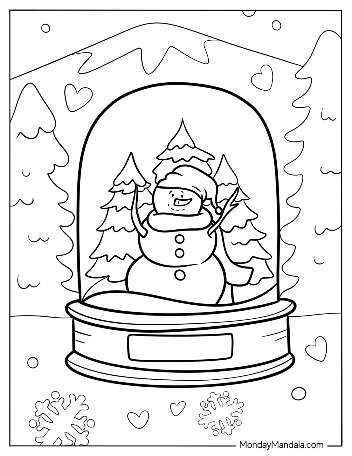 Snow Globe Coloring Page With A Snowman Wearing A Santa Hat coloring page