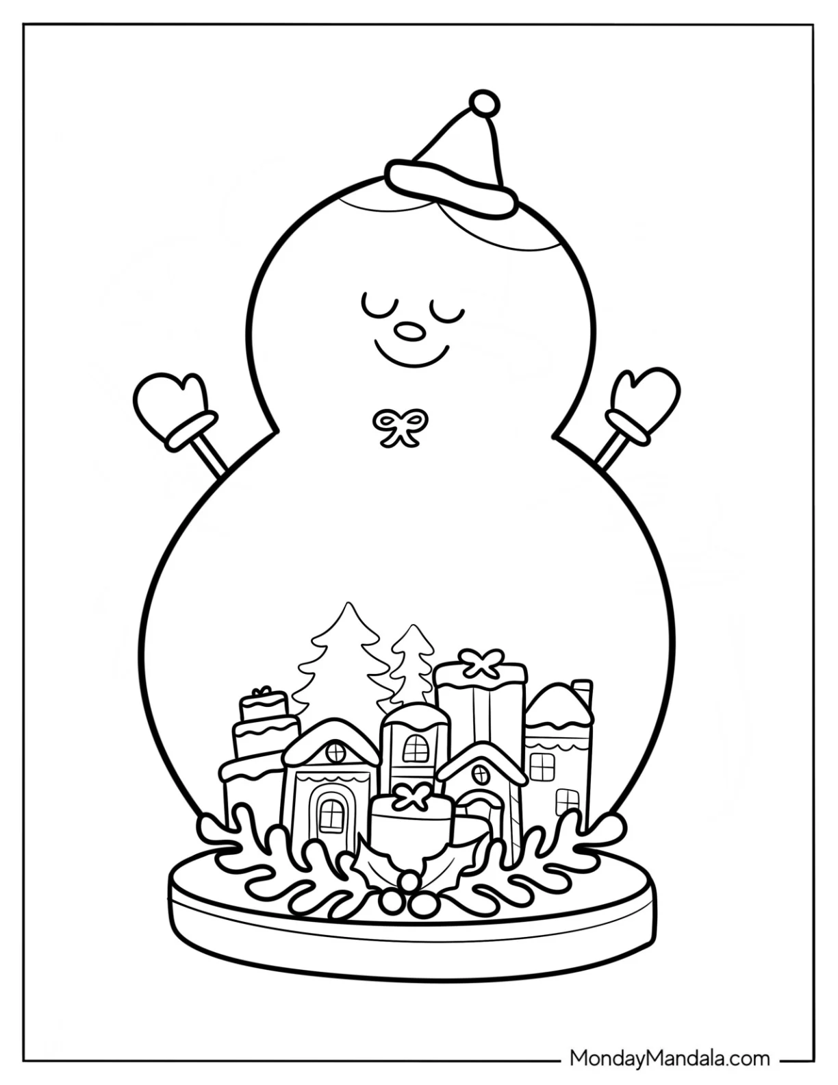 Snowman Shaped Snow Globe Coloring Page coloring page