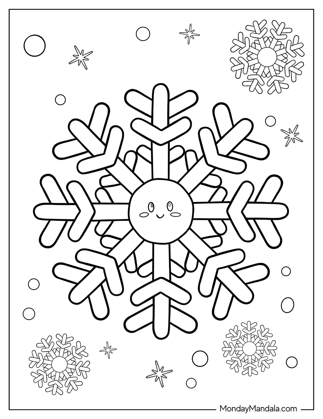 Cartoon Crystal Snowflake Coloring Page For Kids coloring page — printable line art