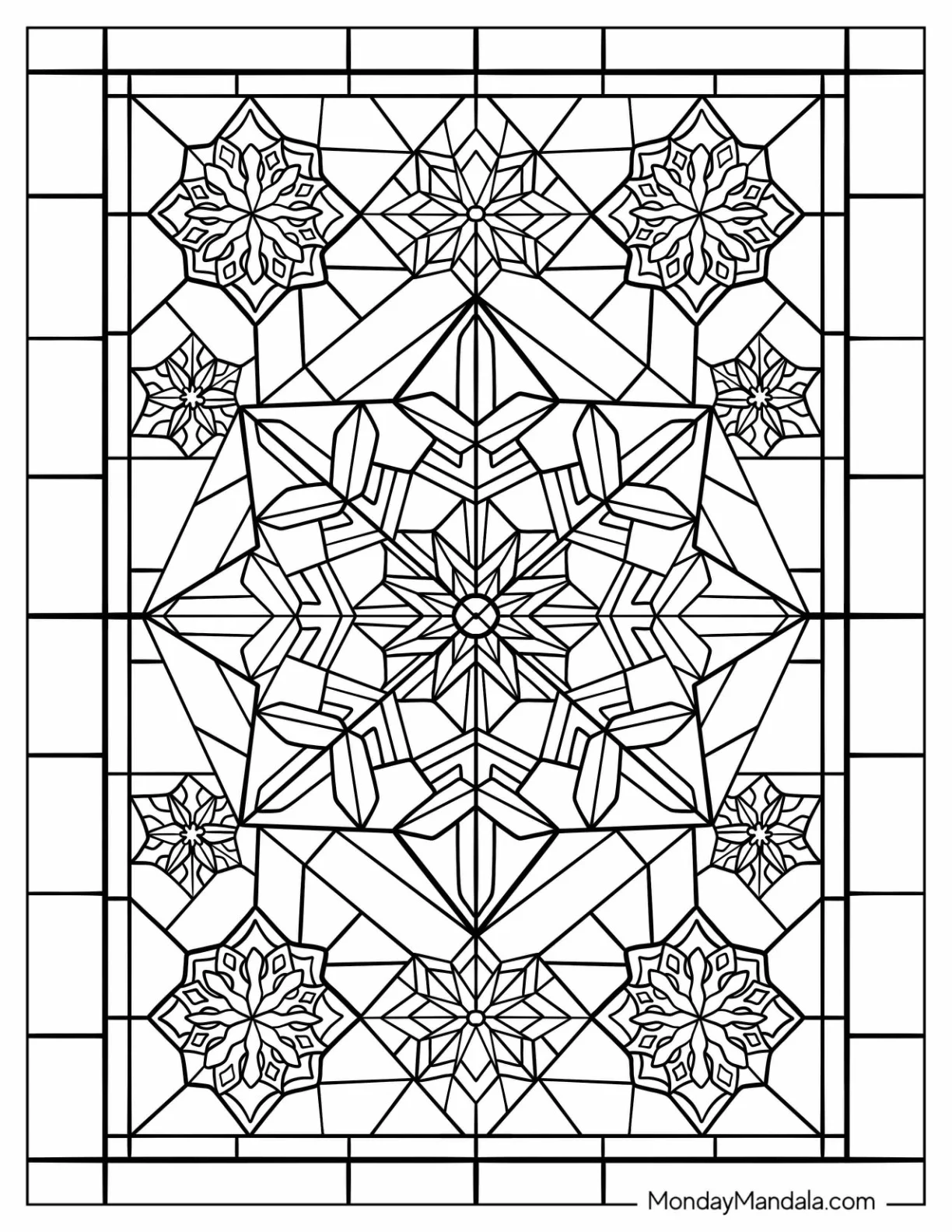 Stained Glass Snowflake Coloring Page Mandala for Adults coloring page