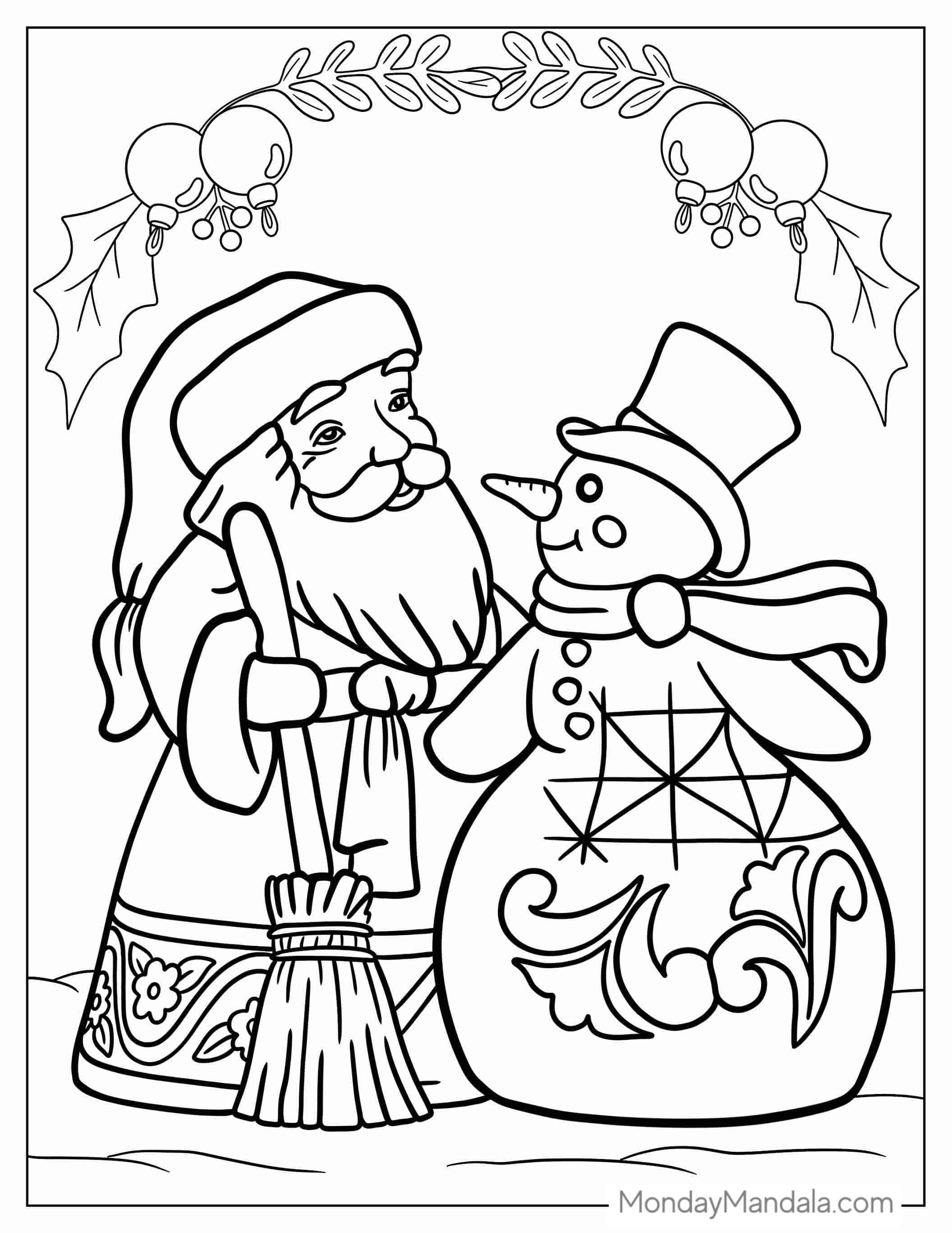 Coloring Page Of Santa And Snowman To Color coloring page