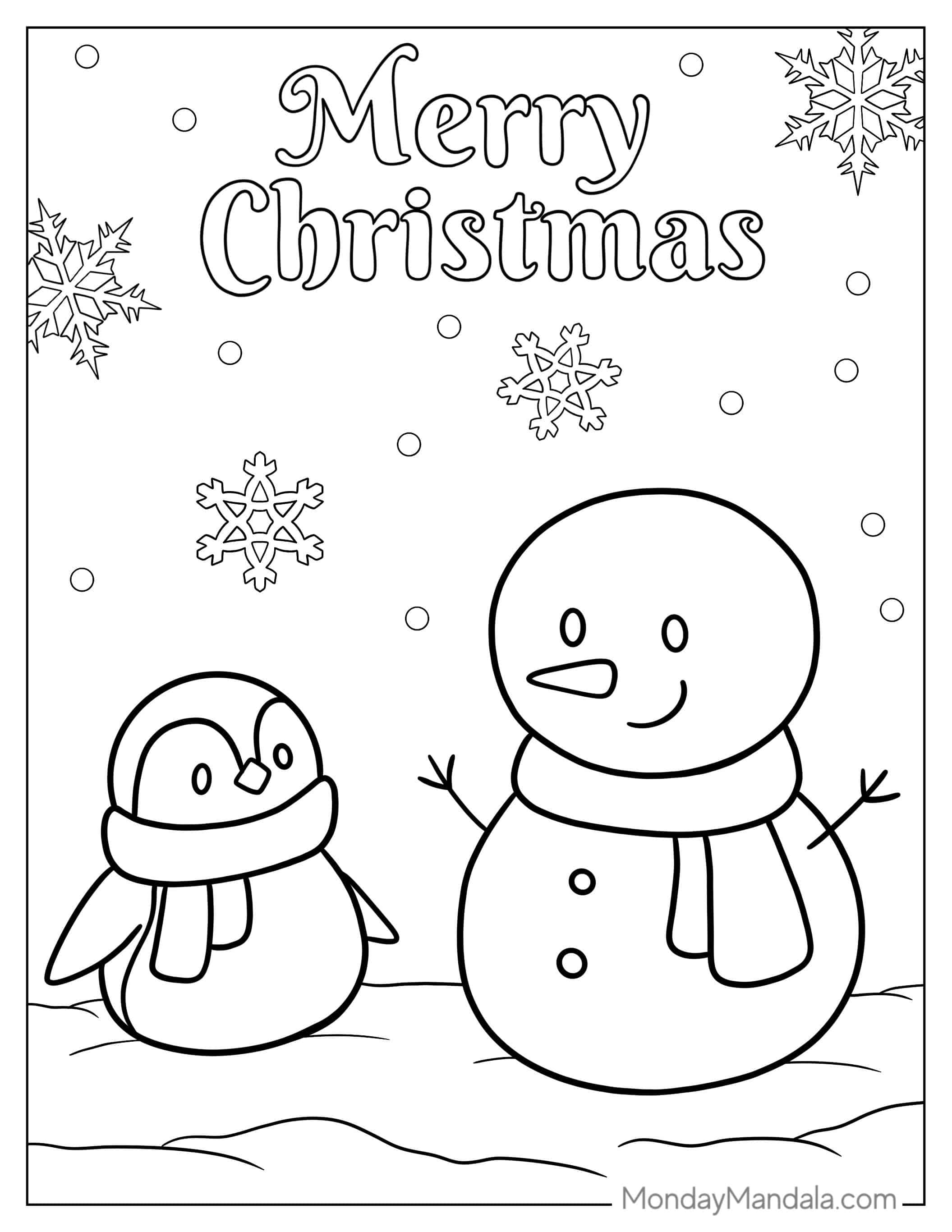 Cute Penguin And Snowman To Color coloring page
