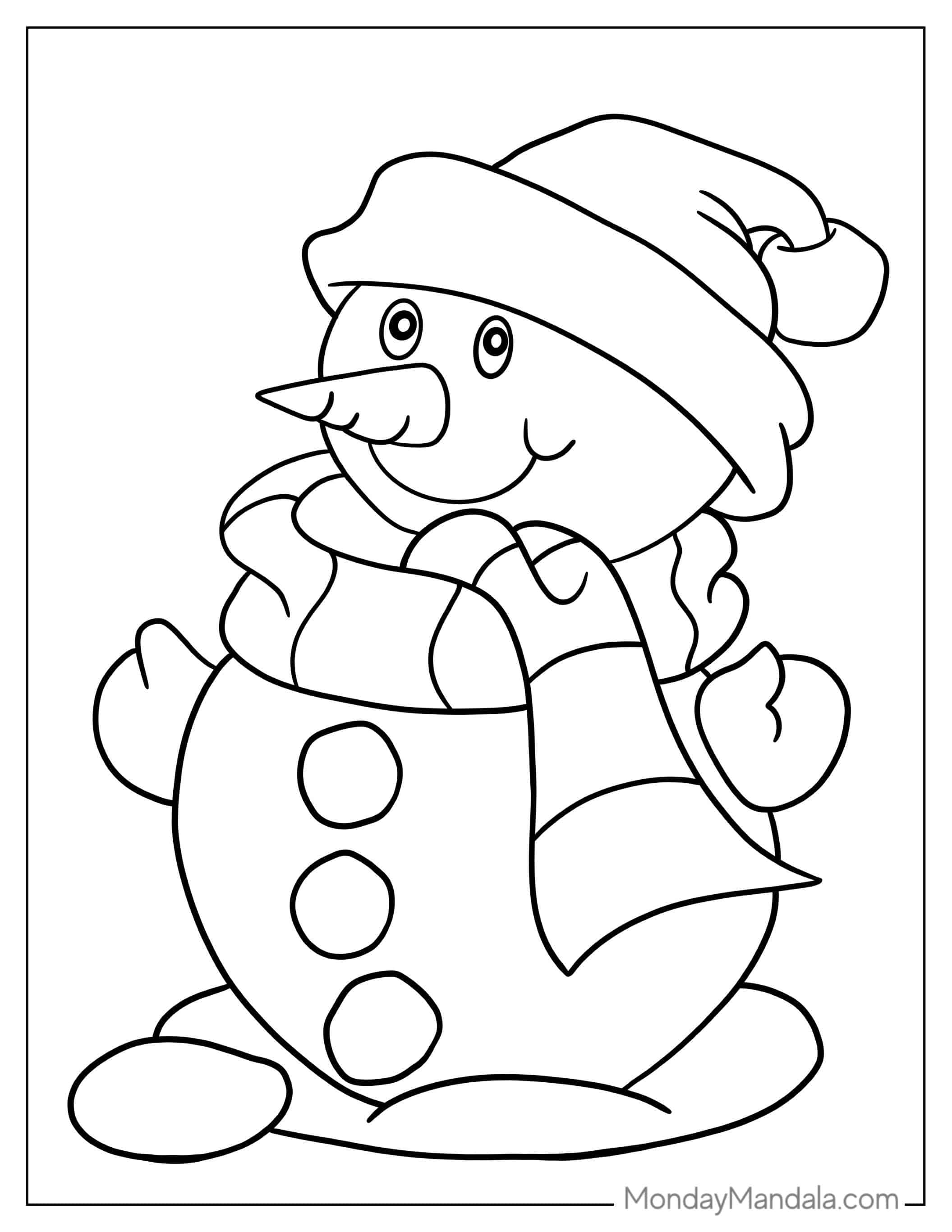 Easy To Color Snowman Wearing a Scarf coloring page