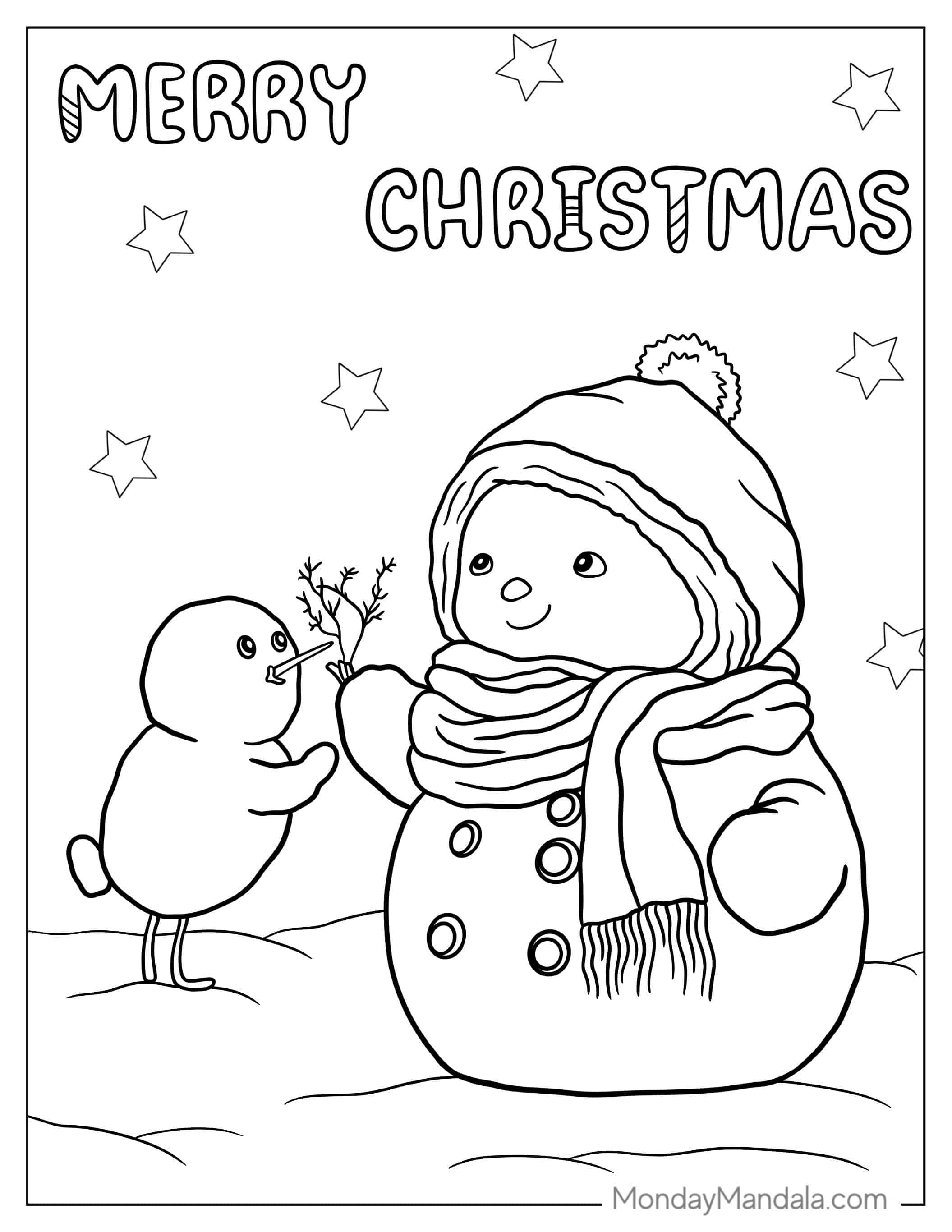 Magical Looking Young Snowman To Color coloring page — printable line art
