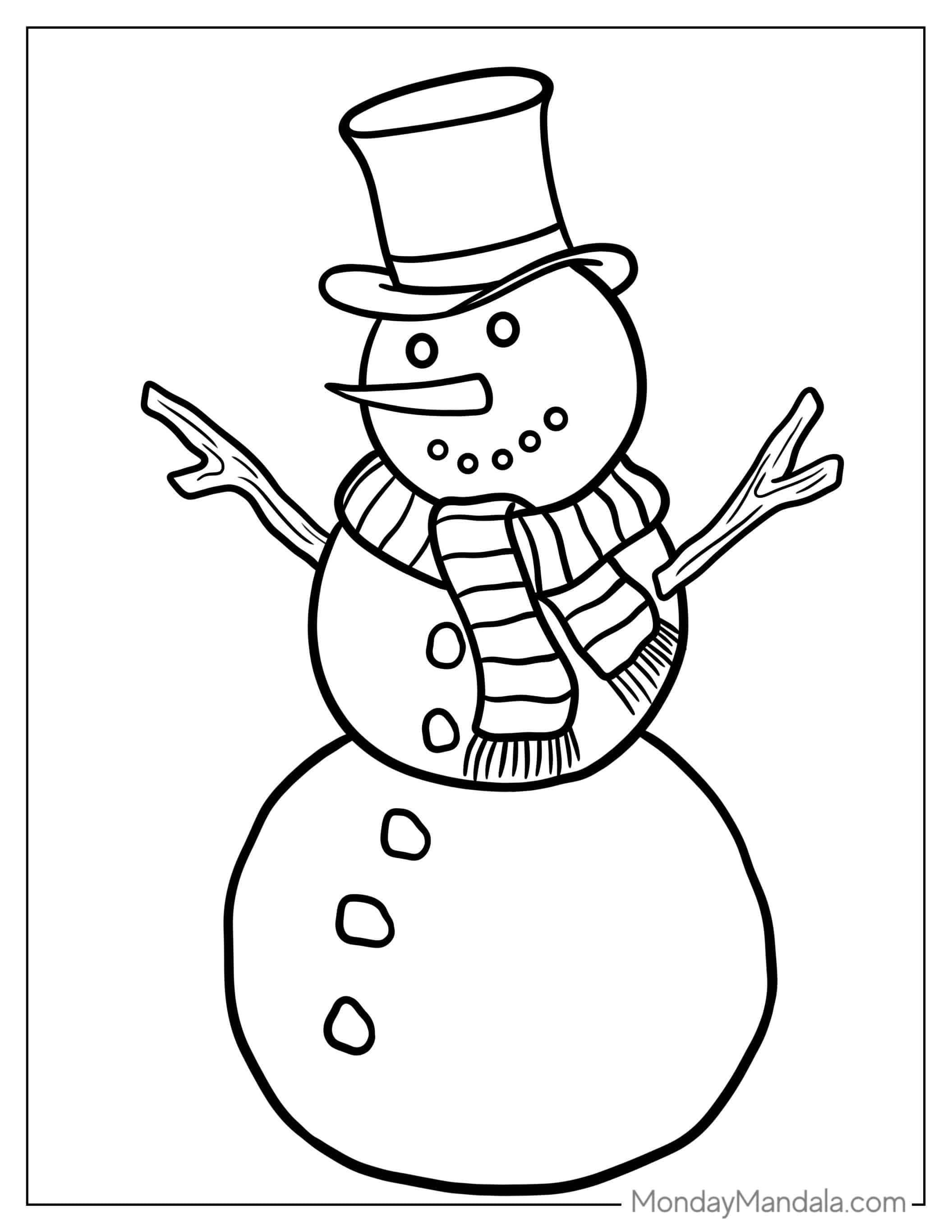 Realistic Looking Snowman To Color For Preschoolers coloring page — printable line art