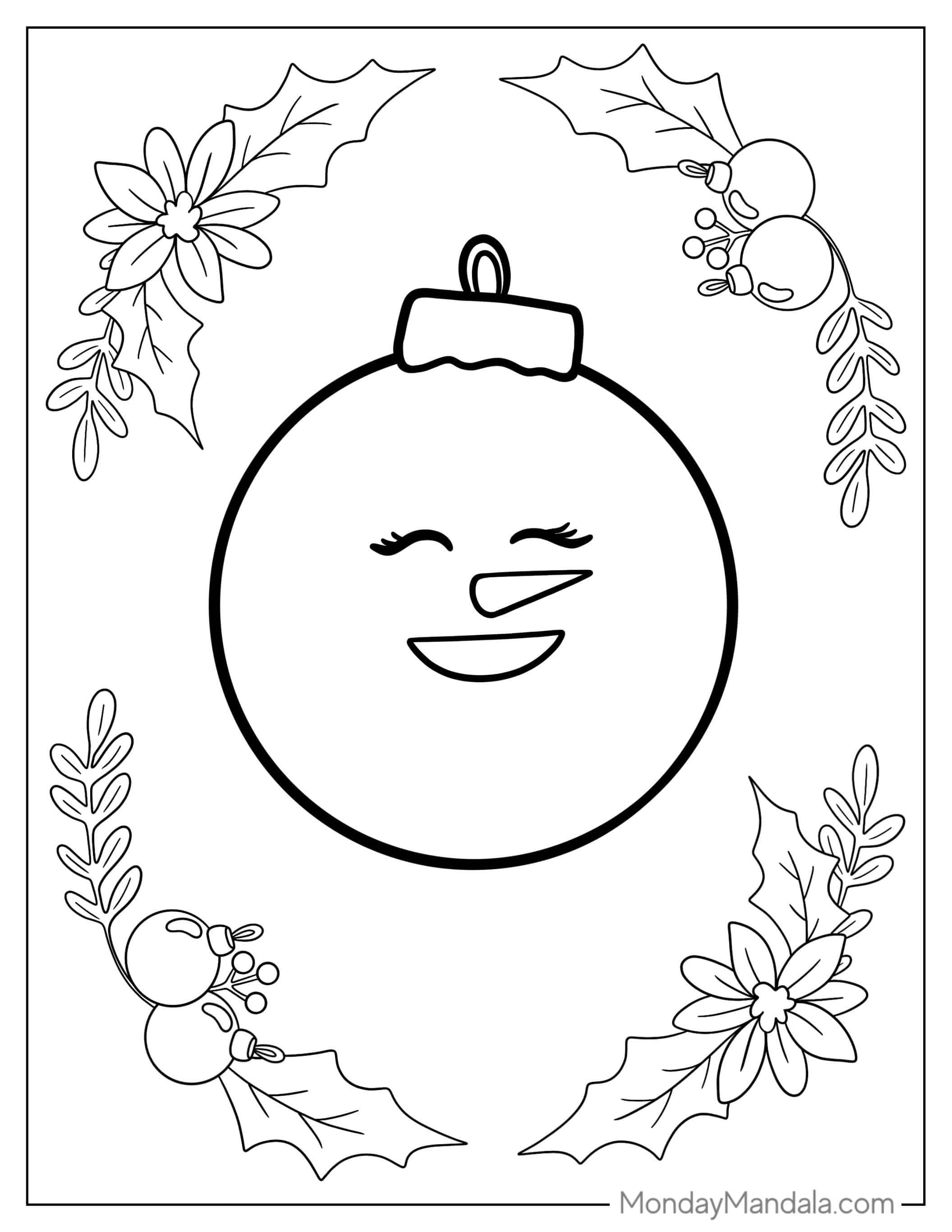 Snowman Christmas Ornament To Color coloring page — printable line art