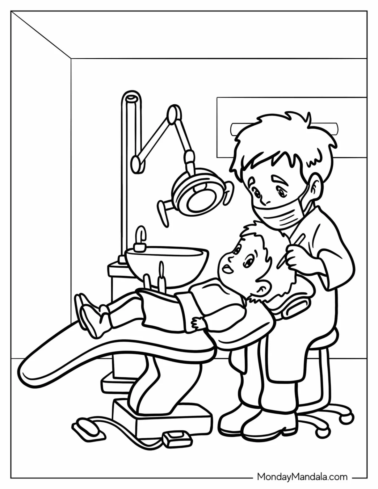 Dentist Coloring Page Of Checking The Teeth Of A Little Boy coloring page