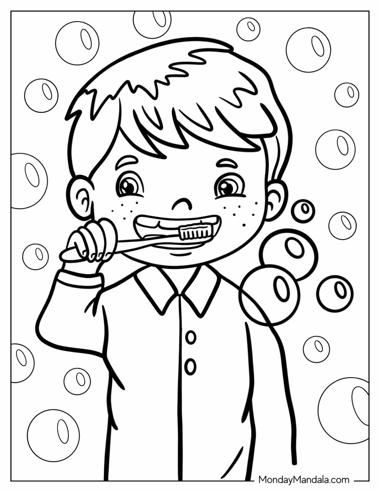Dentist Coloring Page Of Kawaii Boy Brushing Teeth For Kids coloring page