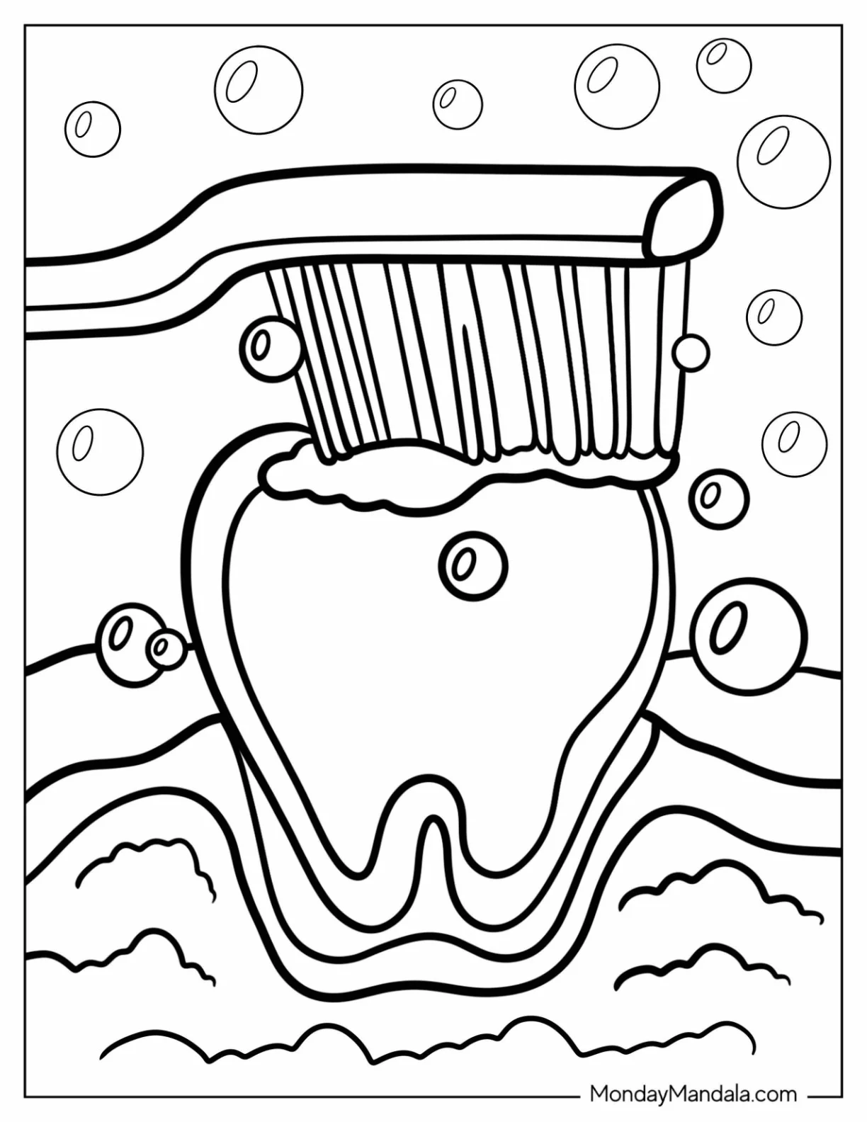 Dentist Coloring Page Of Toothbrush With Suds On A Tooth coloring page