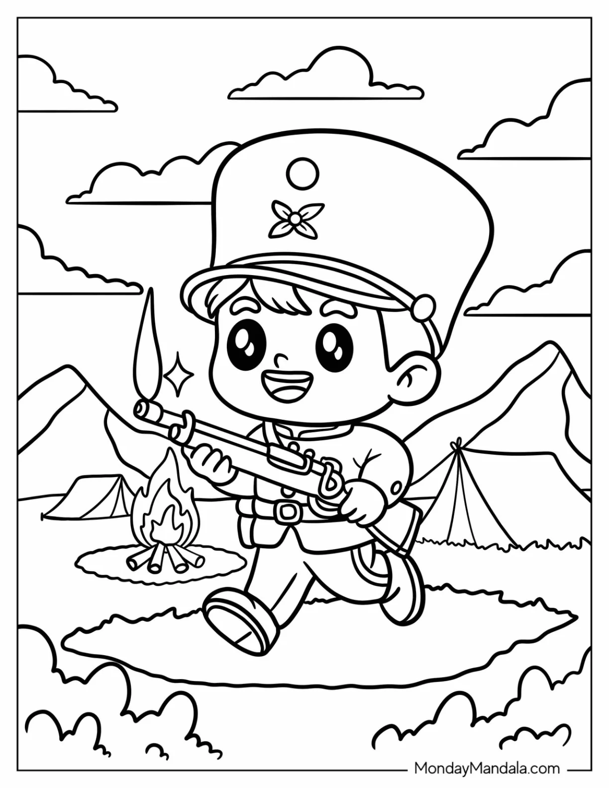 English Soldier Coloring Page Running Through Camp coloring page