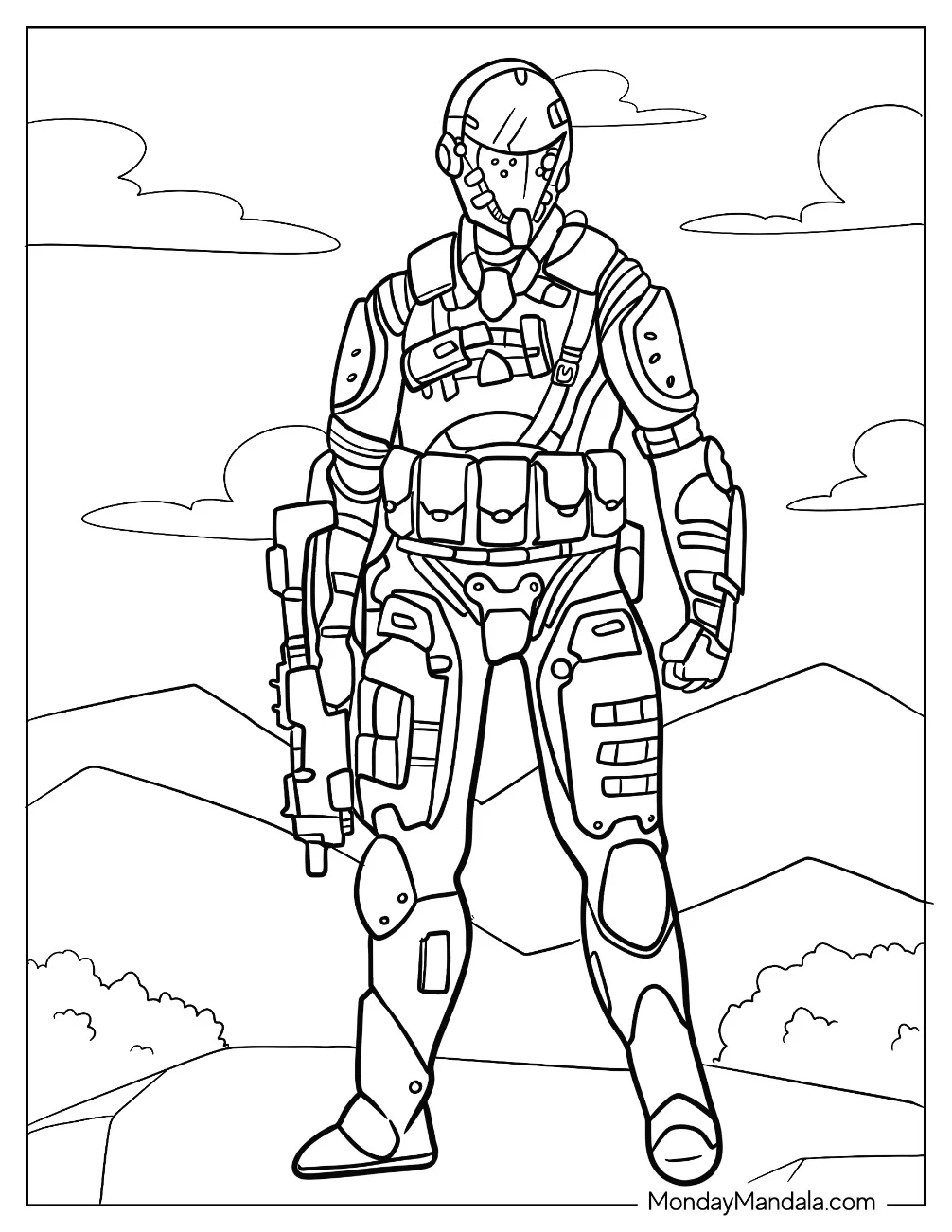 Futuristic Soldier Coloring Page Outline coloring page