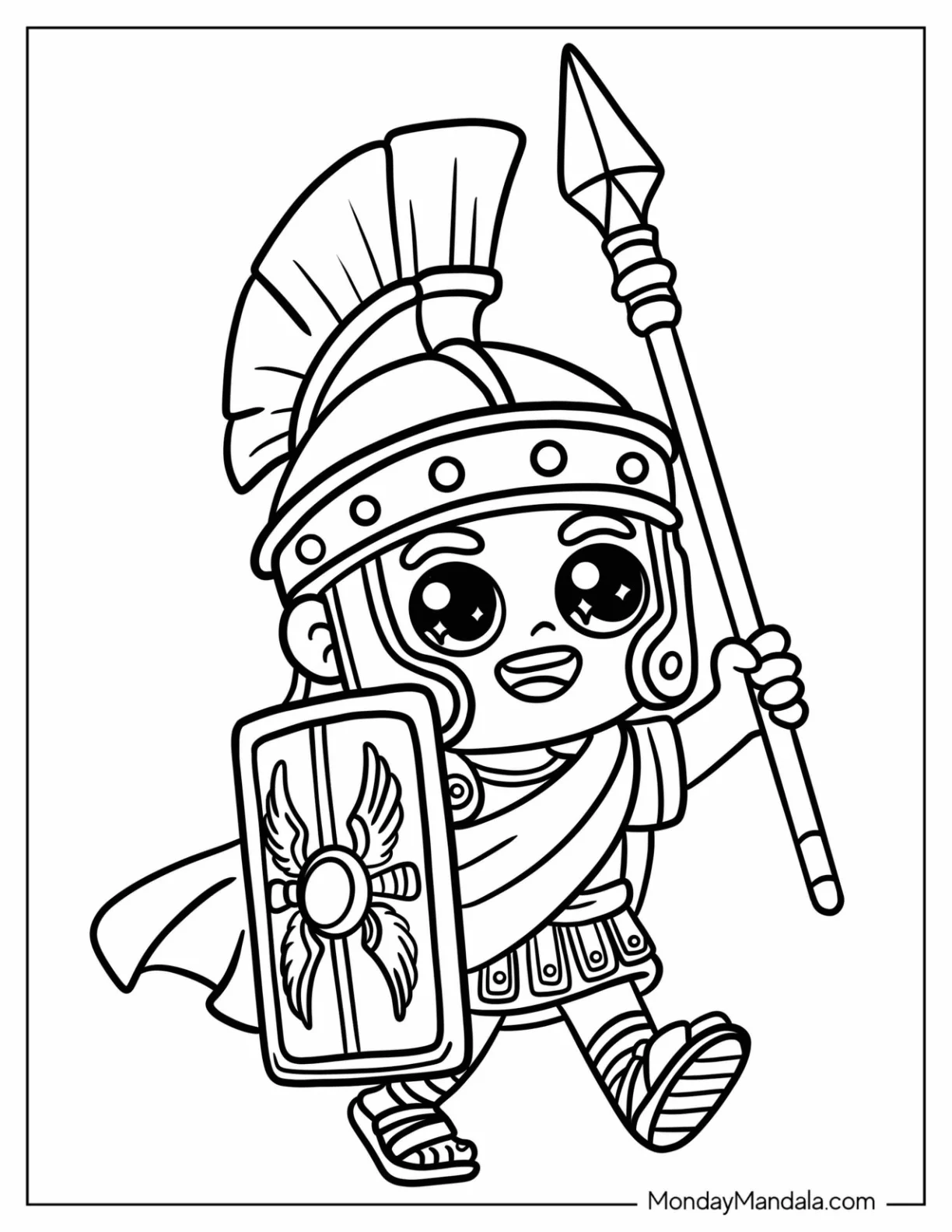 Kawaii Roman Soldier Coloring Page Marching for Preschoolers coloring page