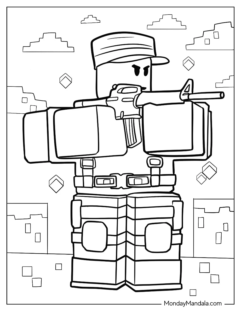 Roblox Soldier Coloring Page With Gun coloring page