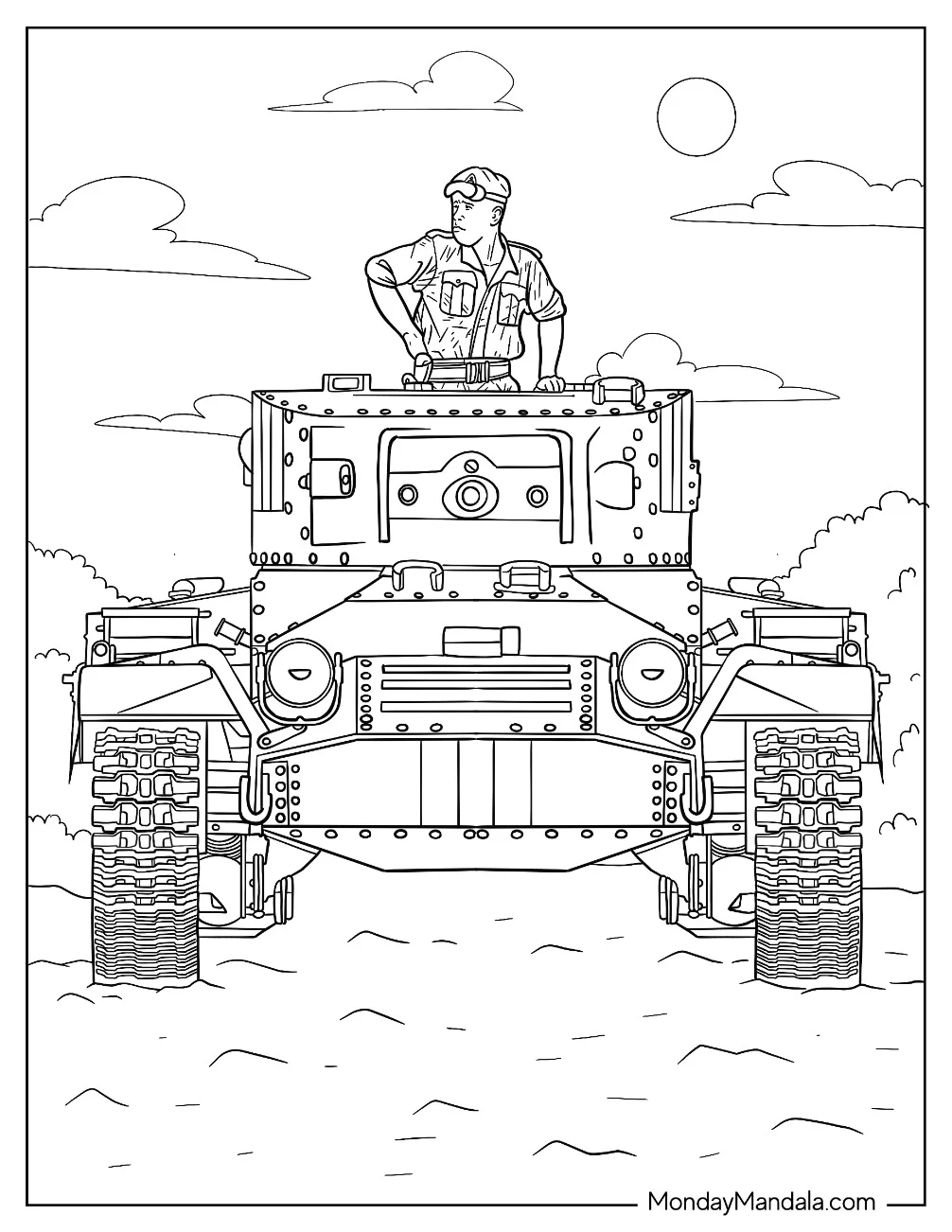 Soldier Coloring Page Climbing Out Of Military Battle Tank coloring page