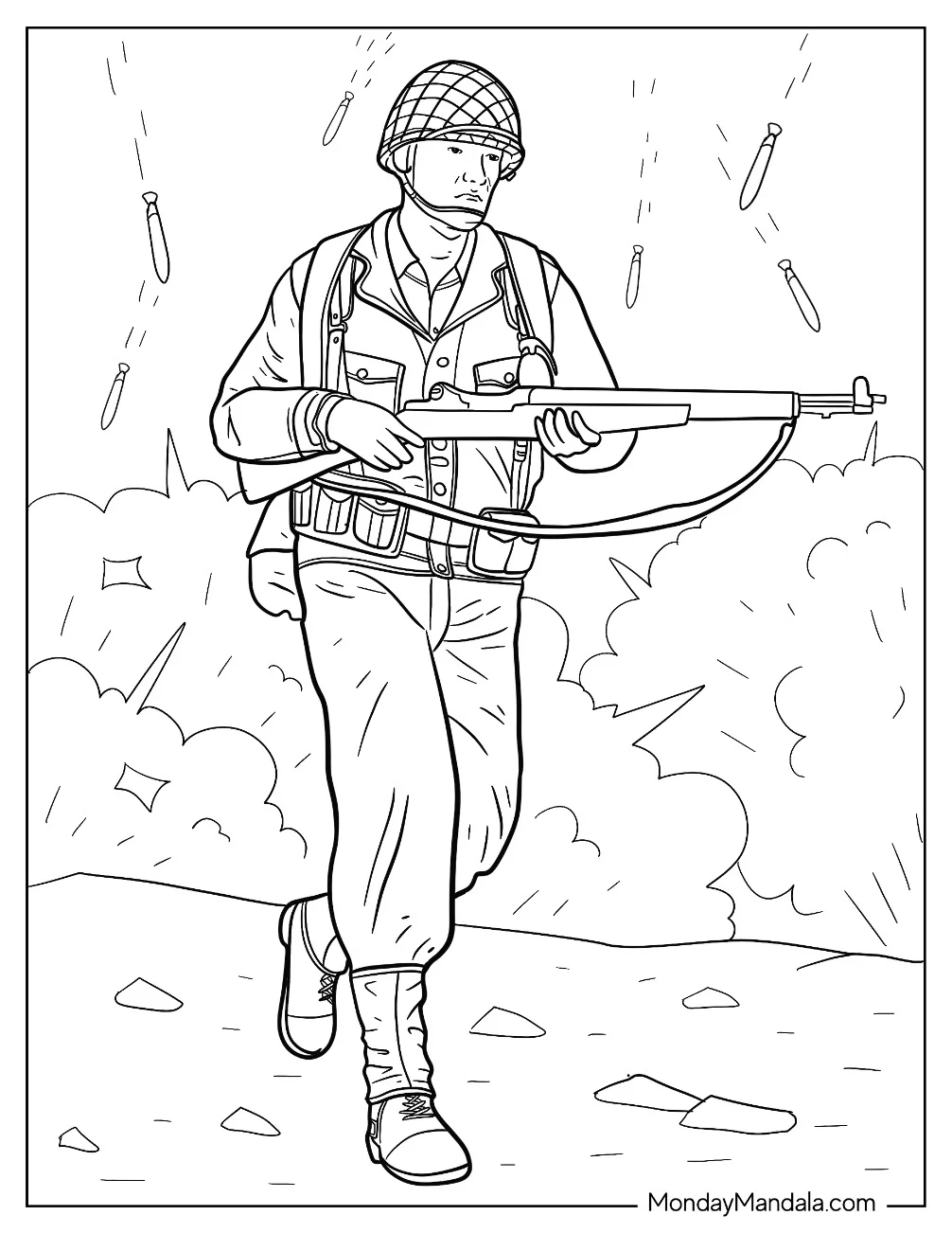 Soldier Coloring Page Running In The Middle Of A Crossfire coloring page