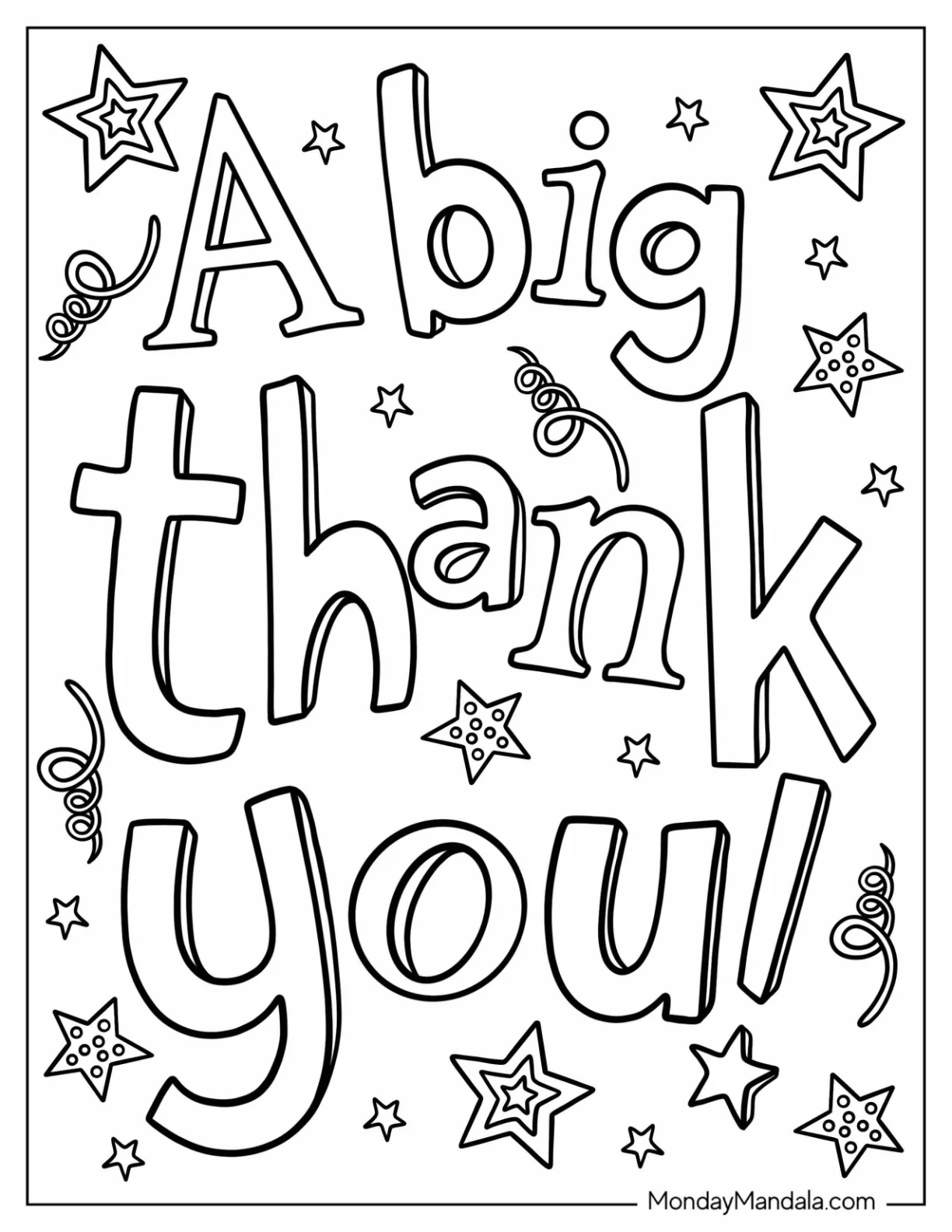 A Big Thank You Coloring Page With Stars coloring page — printable line art