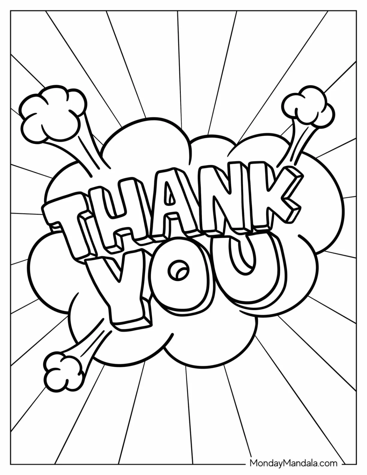 Comic Thank You Coloring Page In Speech Bubble coloring page