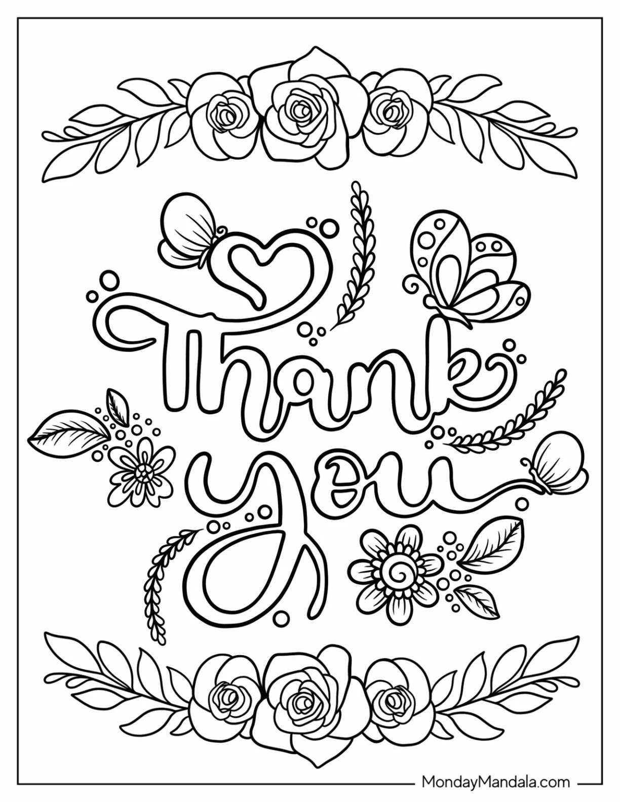 Floral Thank You Coloring Page Design coloring page