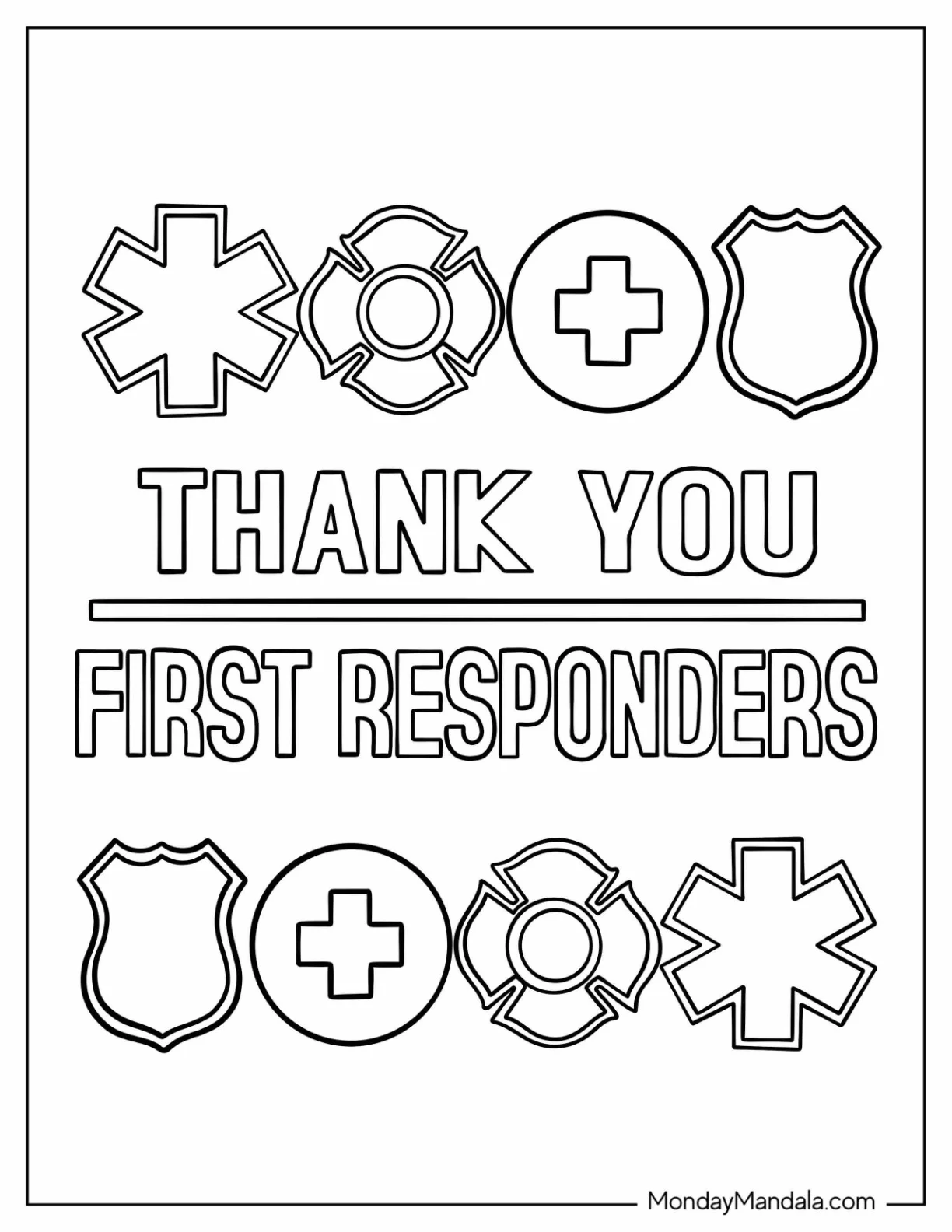 Thank You Coloring Page First Responders With Logos coloring page — printable line art