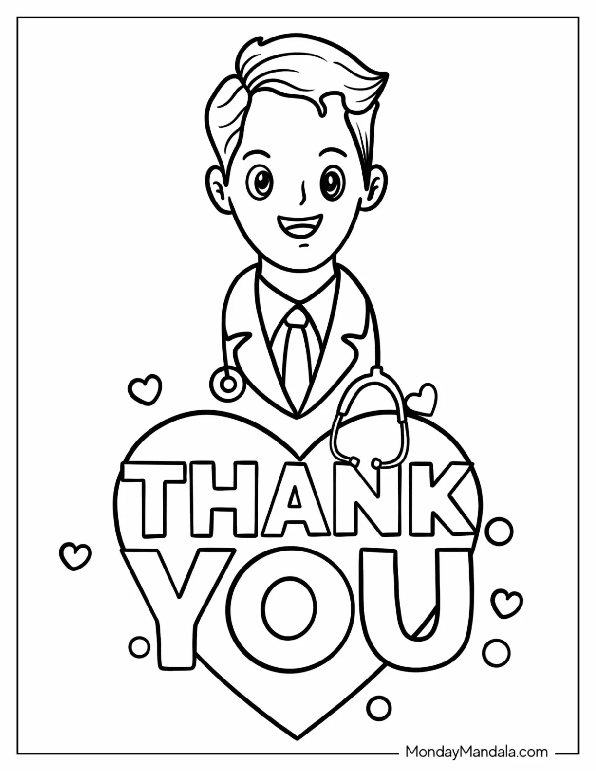 Thank You Coloring Page Inside Heart With Smiling Doctor coloring page