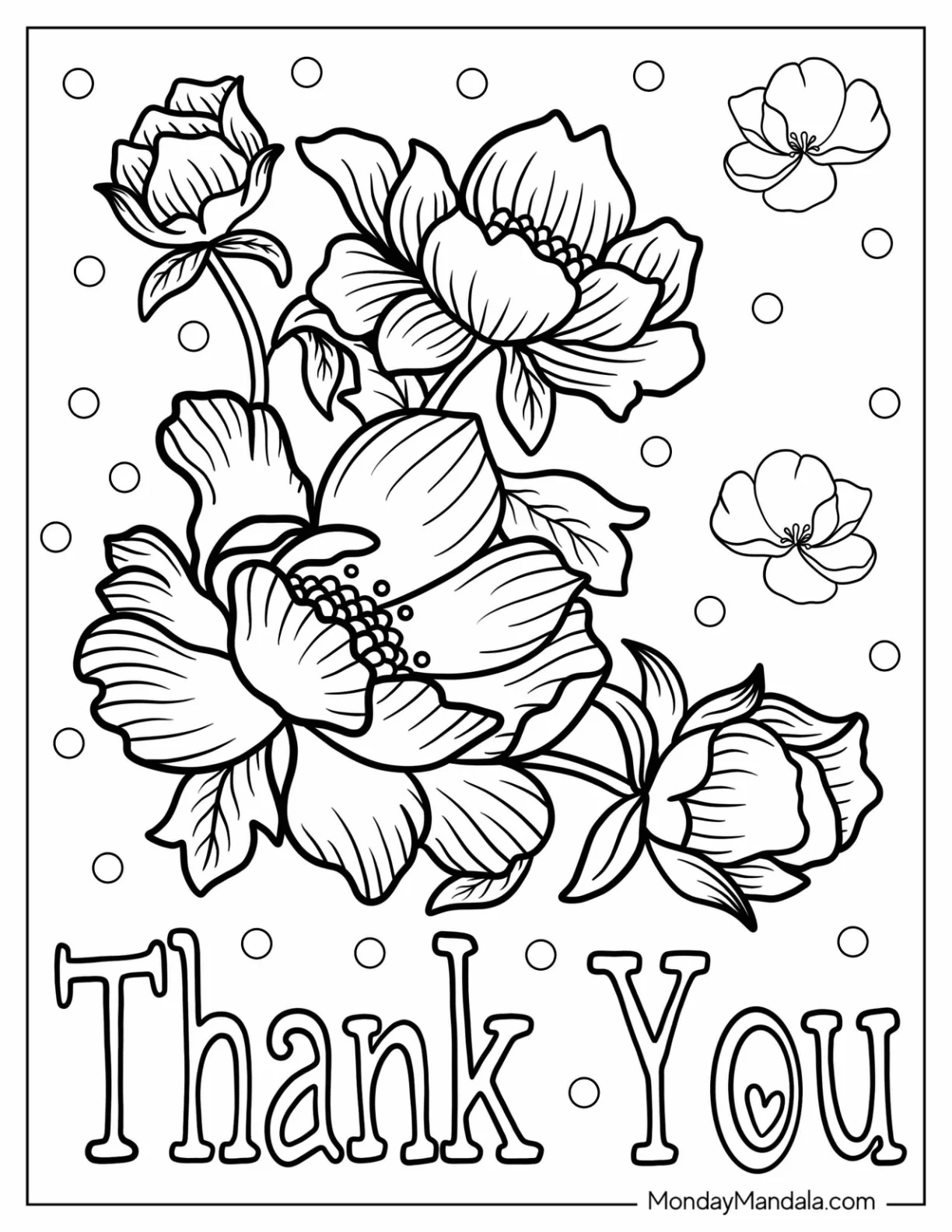Thank You Coloring Page With Realistic Flowers coloring page — printable line art