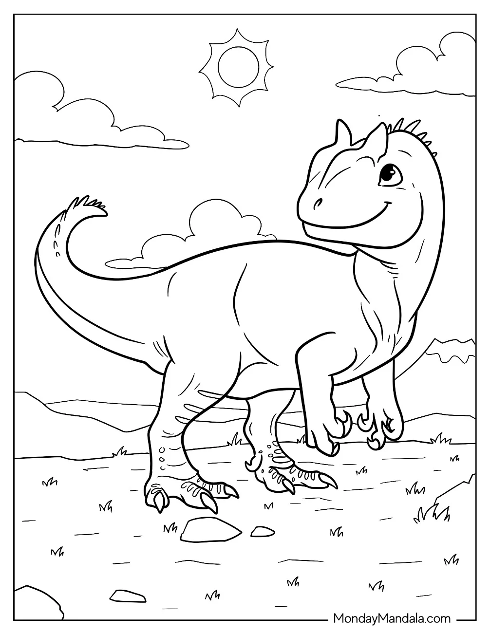 Baby Allosaurus Coloring Page Smiling For Kids coloring page