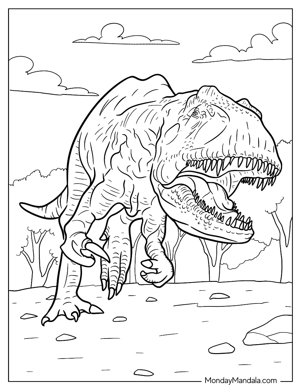 Close Up Of Allosaurus Coloring Page With Sharp Teeth coloring page