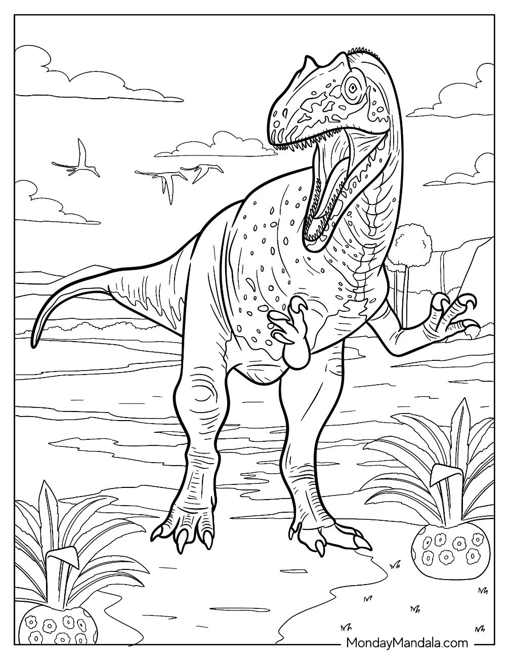 Realistic Allosaurus Coloring Page Roaring coloring page