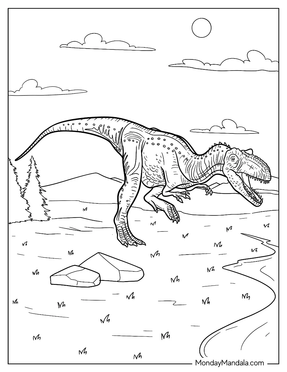 Small Running Allosaurus Coloring Page coloring page