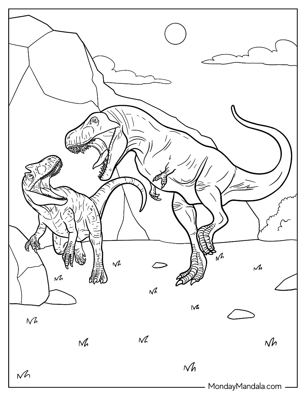 T Rex Preying On An Allosaurus Coloring Page coloring page