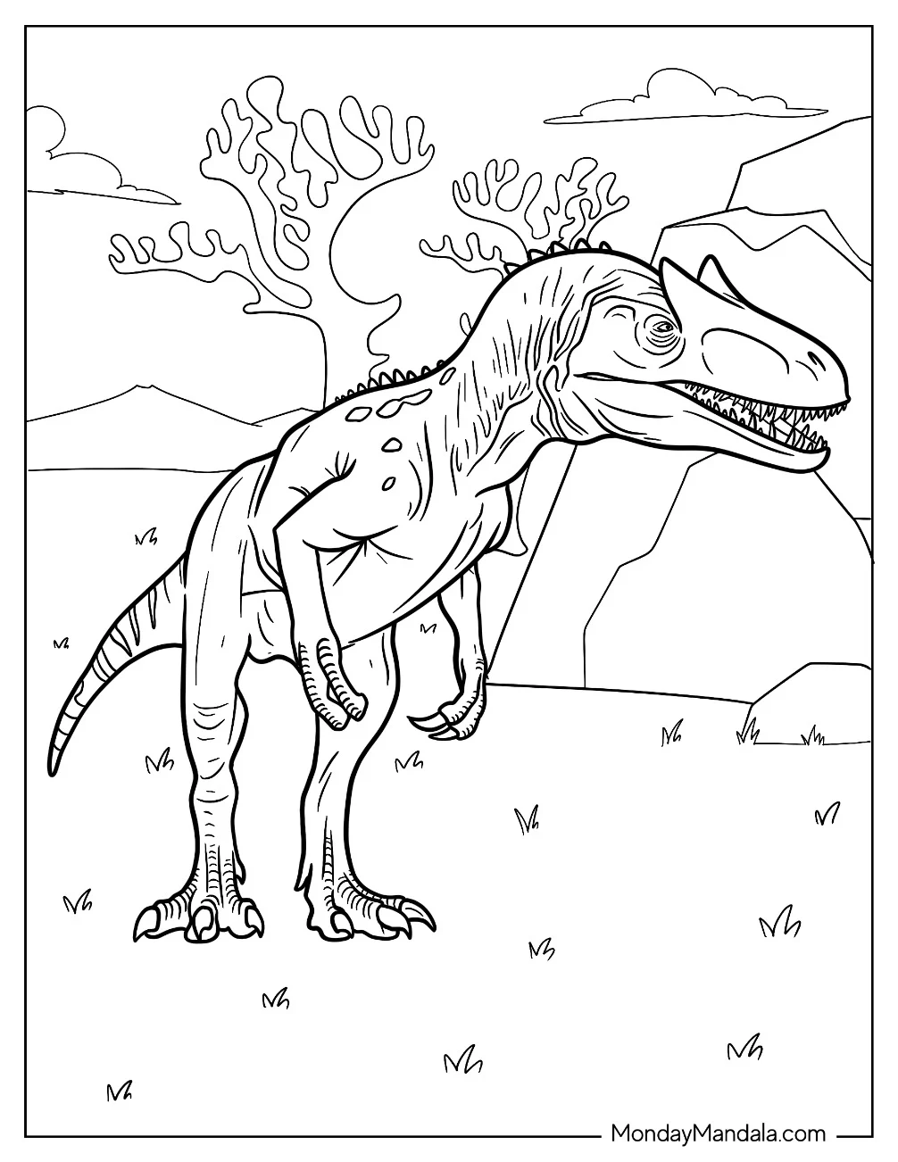 Young Allosaurus Coloring Page Hiding Behind Rock coloring page