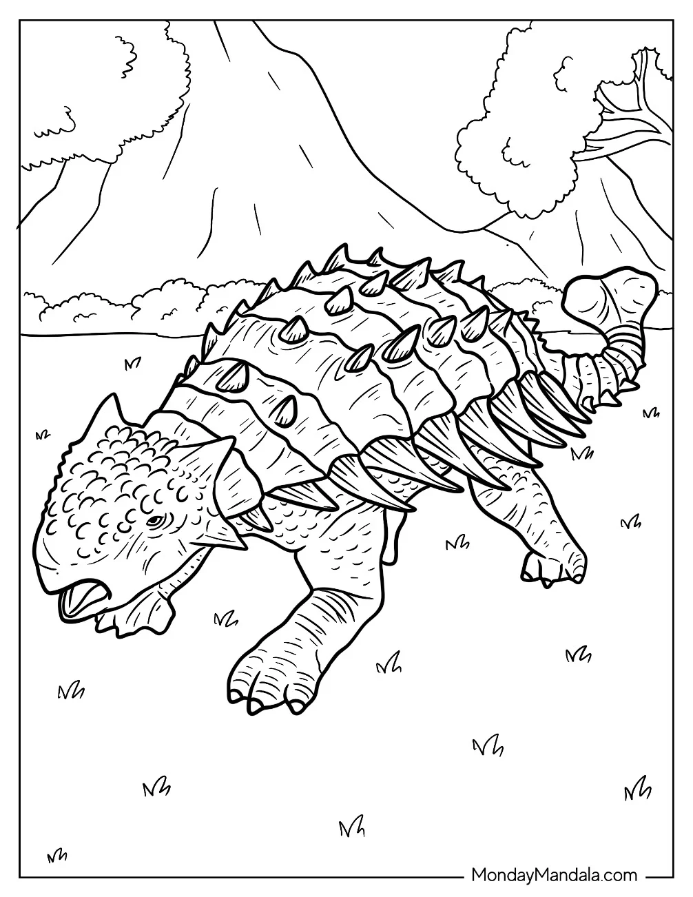 Baby Ankylosaurus Coloring Page Walking On Grass For Kids coloring page — printable line art