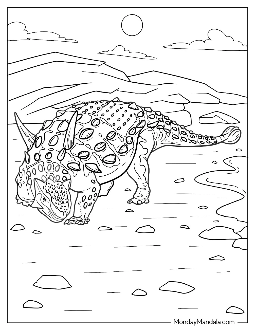 Detailed Ankylosaurus Coloring Page coloring page — printable line art