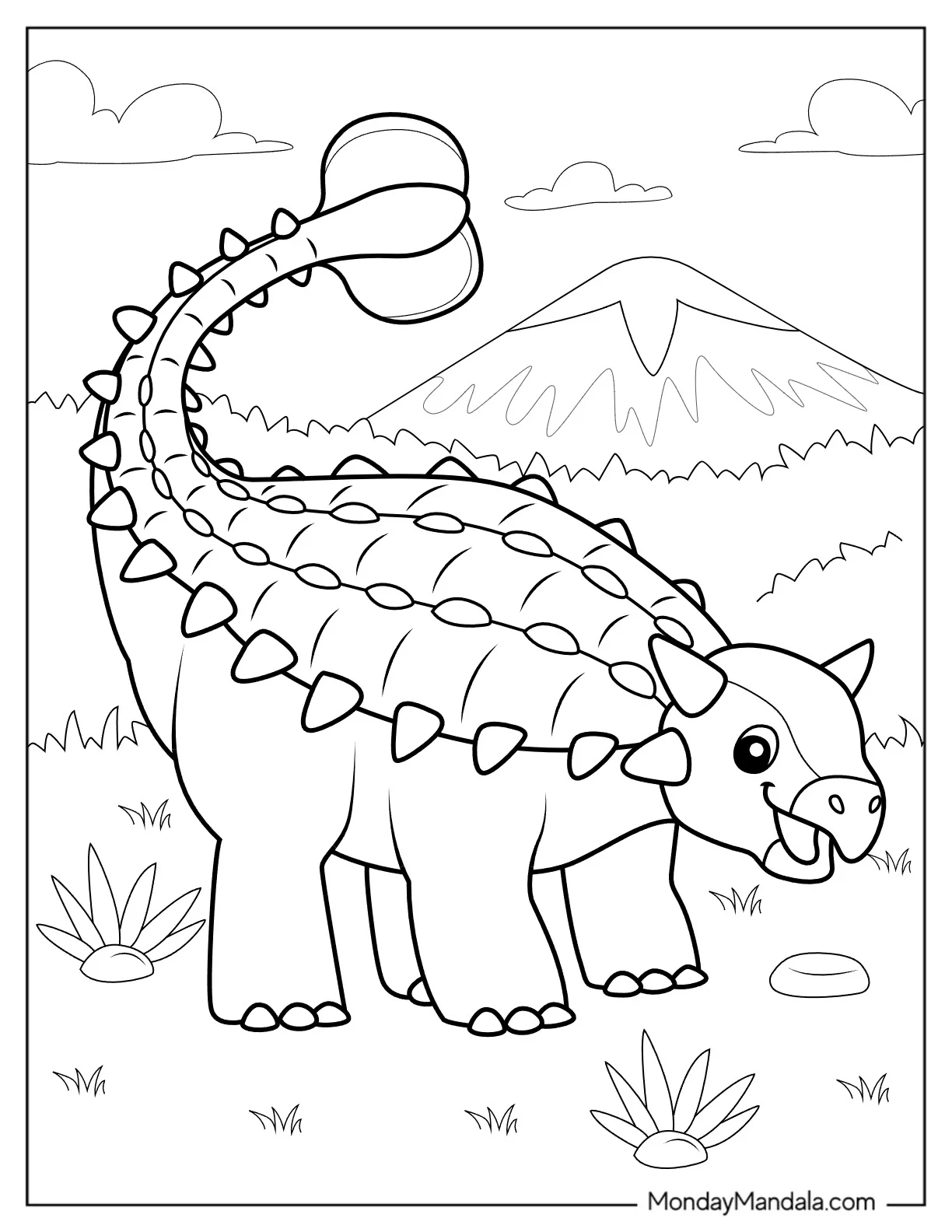 Easy Ankylosaurus Coloring Page Smiling For Kids coloring page — printable line art