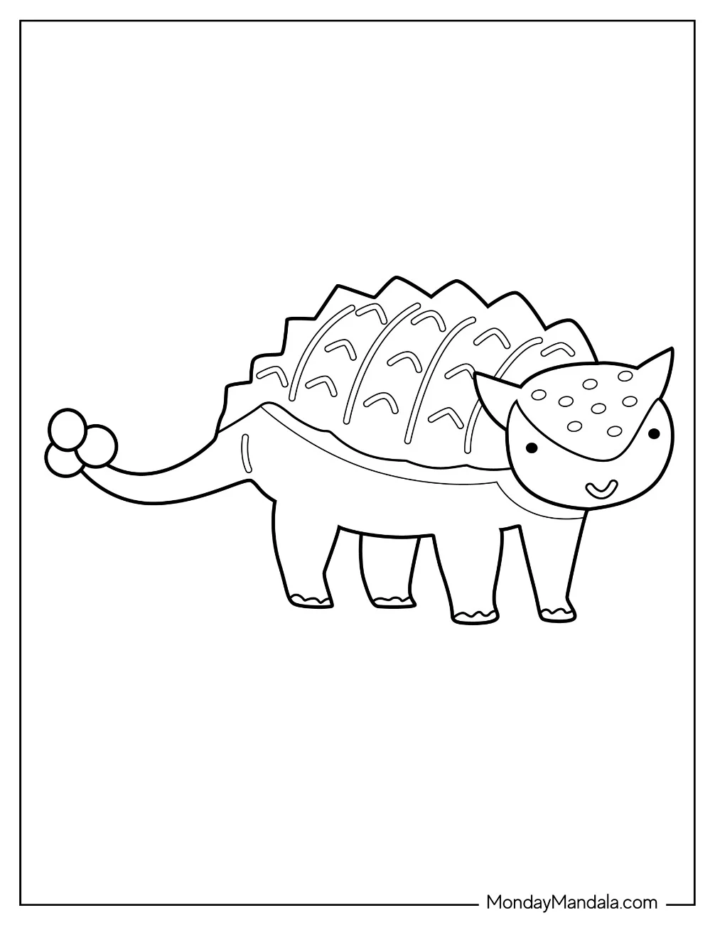 Kawaii Ankylosaurus Coloring Page For Preschoolers coloring page — printable line art