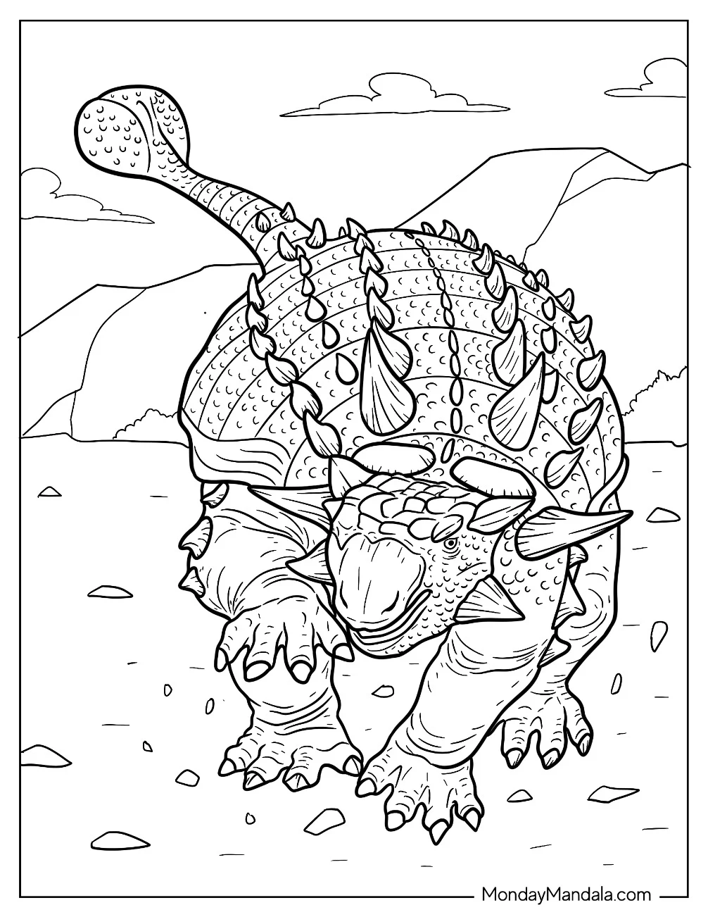 Realistic Front View Of Ankylosaurus Coloring Page coloring page
