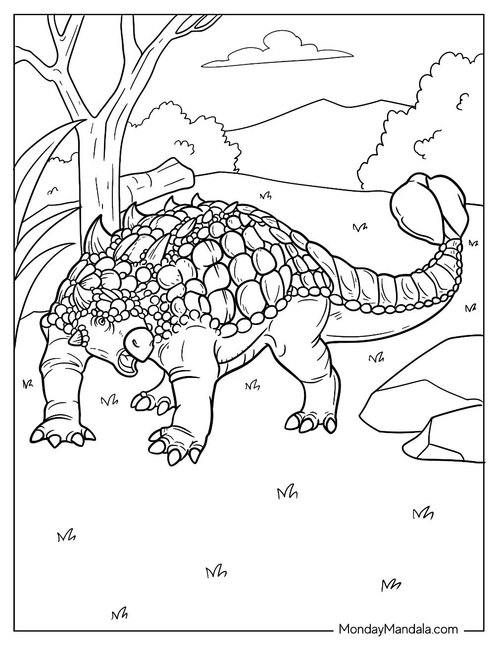 Scaly Ankylosaurus Coloring Page In The Forest coloring page