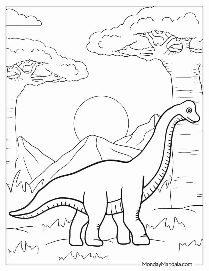 Cartoon Brachiosaurus Coloring In For Kids coloring page