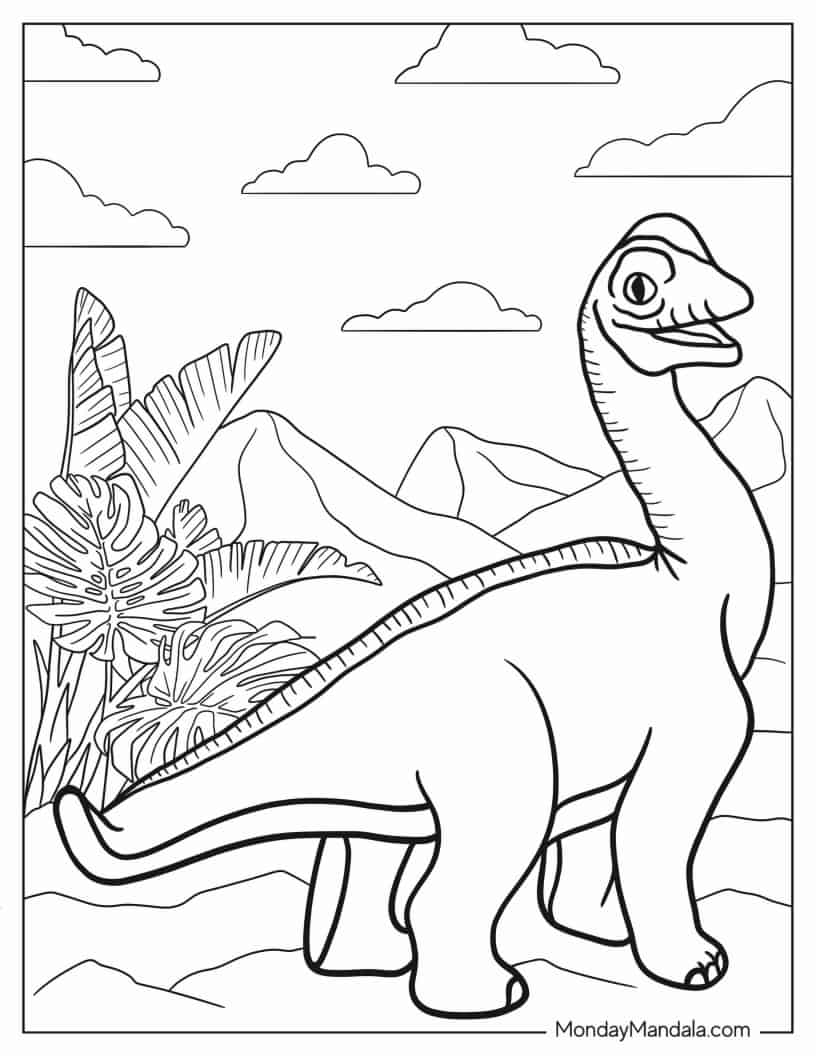 Kawaii Young Brachiosaurus Coloring Sheet coloring page — printable line art