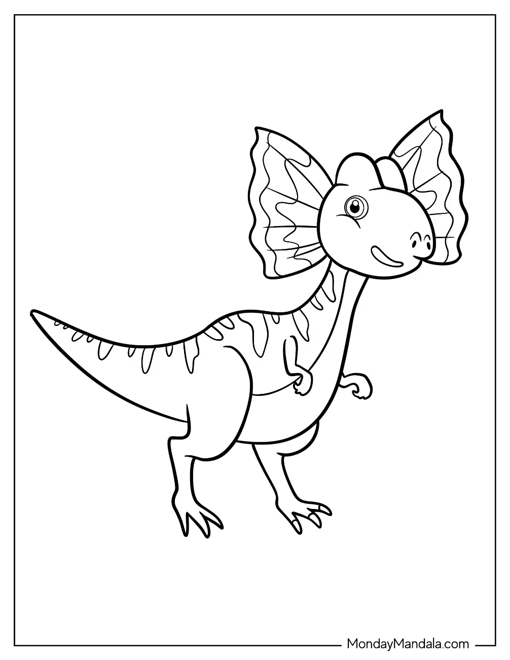 Cartoon Dilophosaurus Coloring Page For Preschoolers coloring page — printable line art